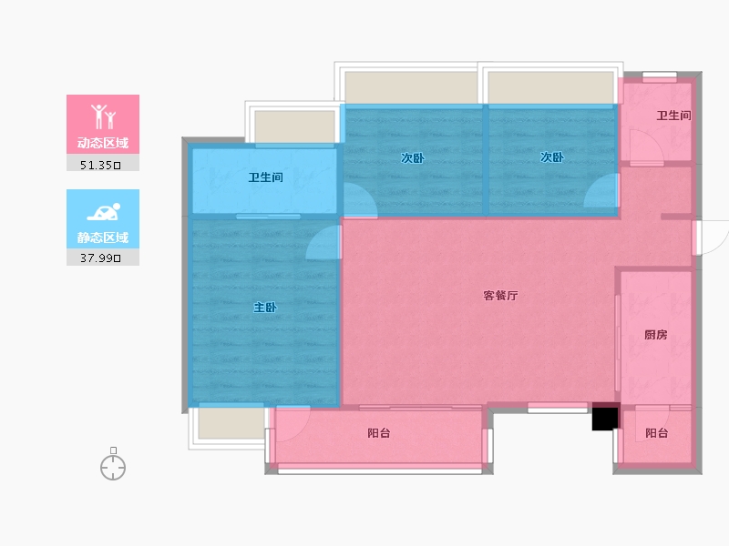 四川省-成都市-南峰水岸华府F1户型105m²-81.63-户型库-动静分区