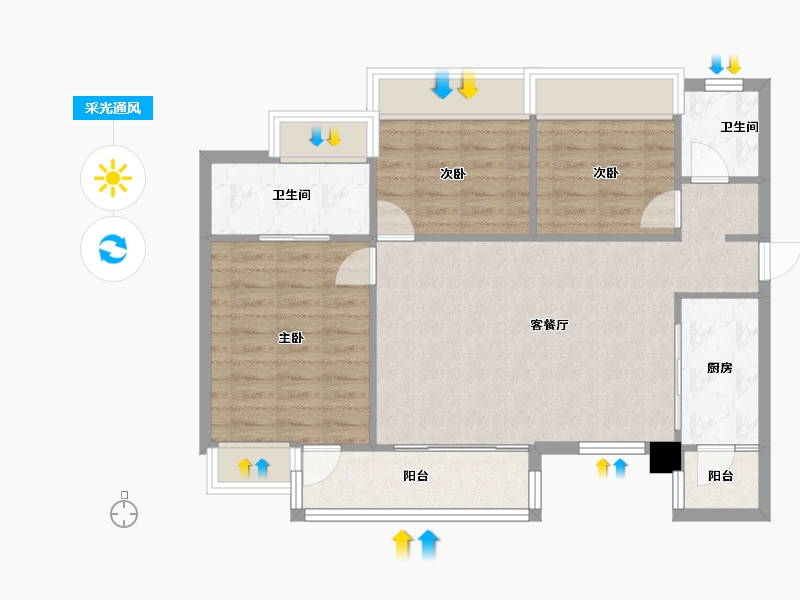 四川省-成都市-南峰水岸华府F1户型105m²-81.63-户型库-采光通风