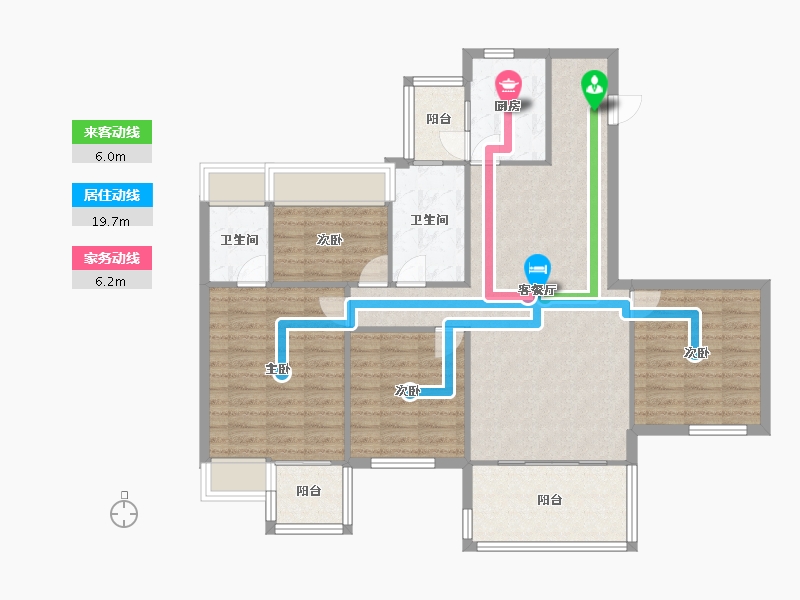 四川省-成都市-南峰水岸华府Ｃ户型131m²-104.80-户型库-动静线