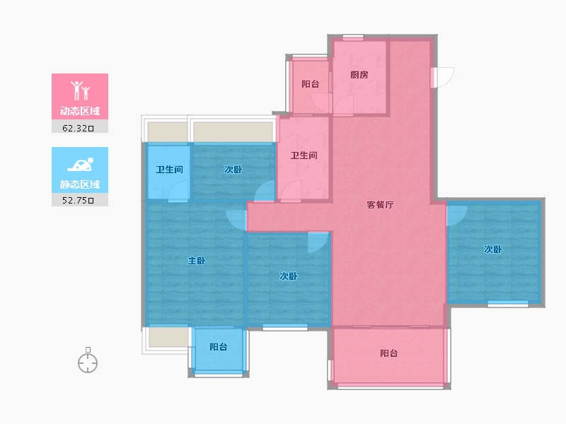 四川省-成都市-南峰水岸华府Ｃ户型131m²-104.80-户型库-动静分区