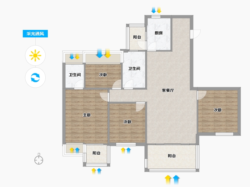 四川省-成都市-南峰水岸华府Ｃ户型131m²-104.80-户型库-采光通风