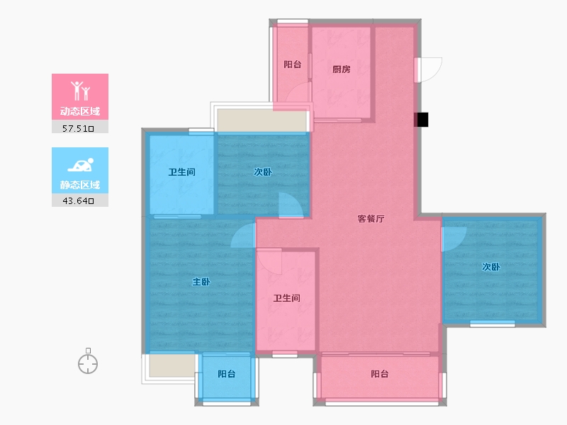 四川省-成都市-南峰水岸华府Ｄ2户型115m²-91.99-户型库-动静分区