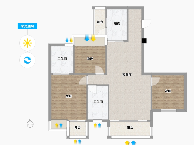 四川省-成都市-南峰水岸华府Ｄ2户型115m²-91.99-户型库-采光通风