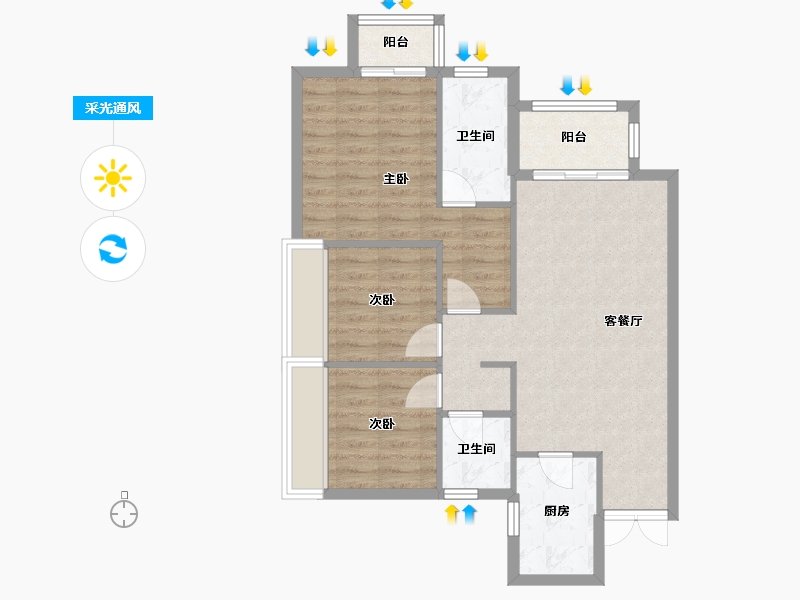 四川省-成都市-南峰水岸华府F2户型102m²-76.71-户型库-采光通风