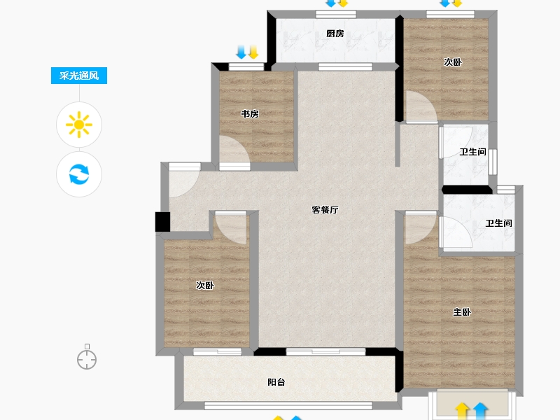 湖南省-长沙市-中梁・星都荟-100.81-户型库-采光通风