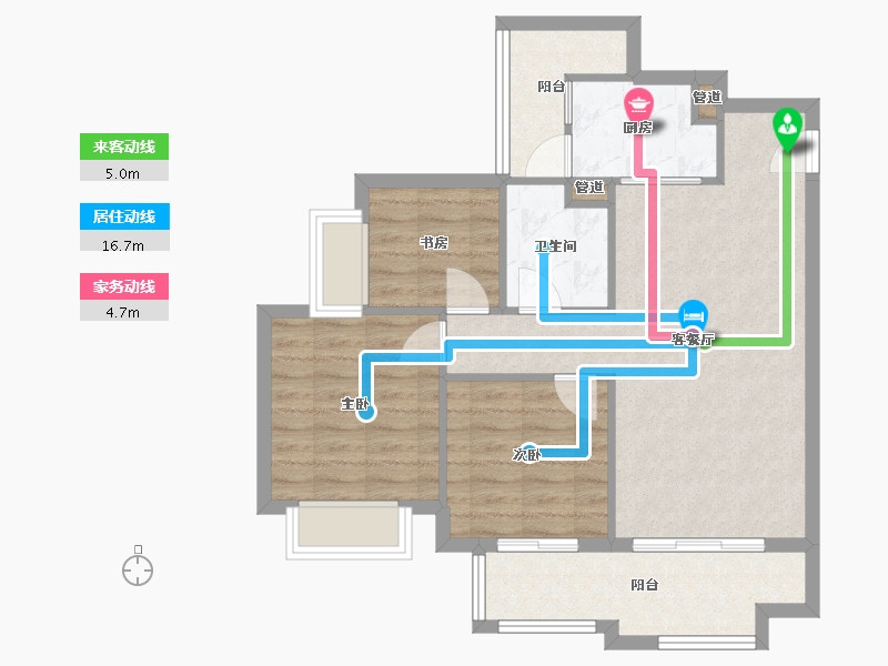 四川省-成都市-融创文旅城B6-5栋90m²-75.01-户型库-动静线