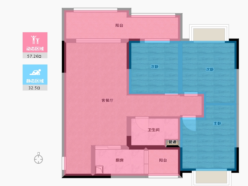 四川省-成都市-融创文旅城B1栋98m²-79.51-户型库-动静分区