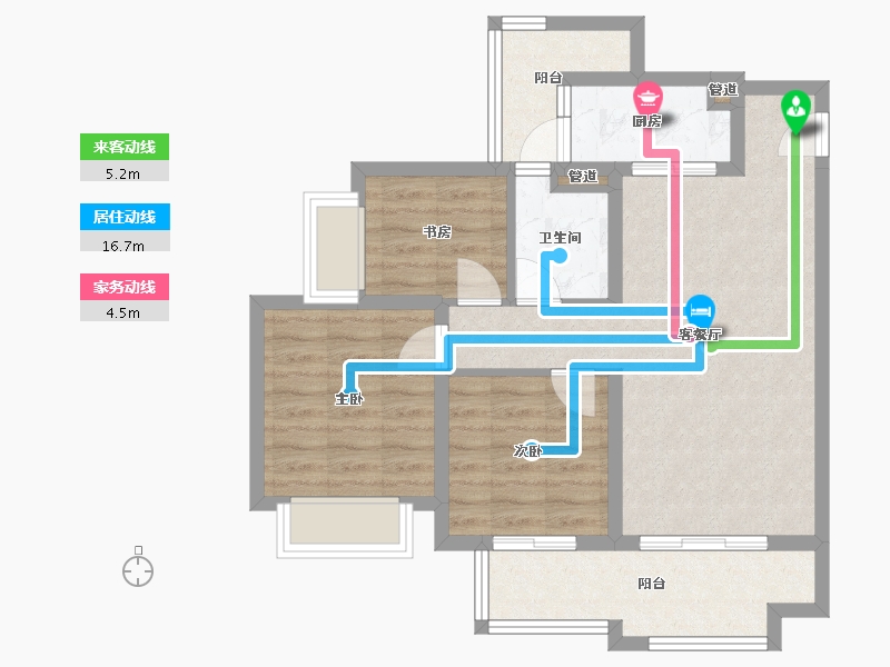 四川省-成都市-融创文旅城B5-5-5栋91m²-72.55-户型库-动静线