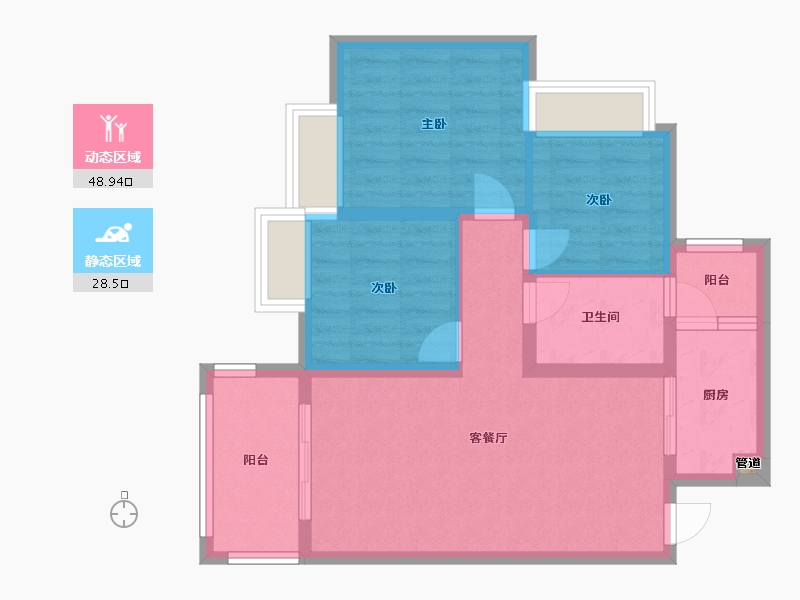 四川省-成都市-天府国际凤凰城10号楼88m²-68.77-户型库-动静分区