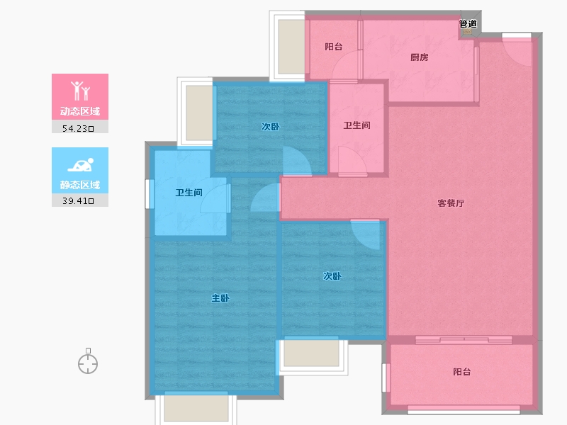 四川省-成都市-天府国际凤凰城E2户型107m²-85.27-户型库-动静分区