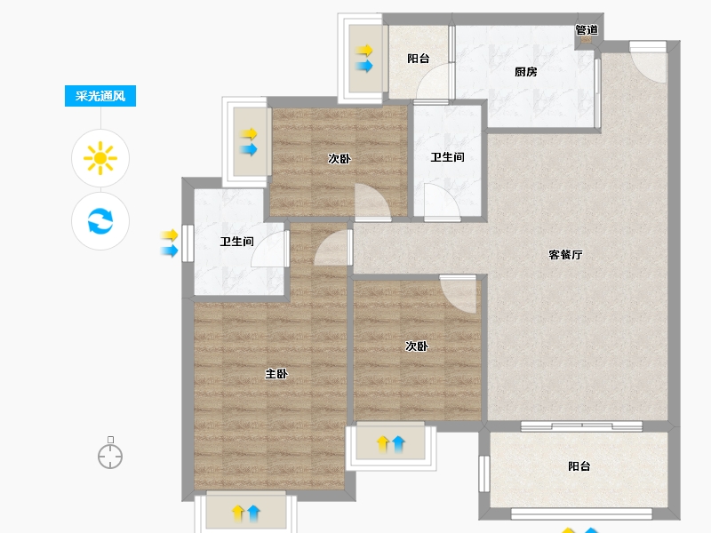 四川省-成都市-天府国际凤凰城E2户型107m²-85.27-户型库-采光通风