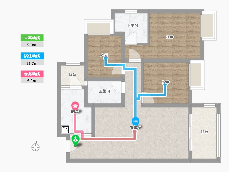 四川省-成都市-天府国际凤凰城E3户型100m²-76.69-户型库-动静线