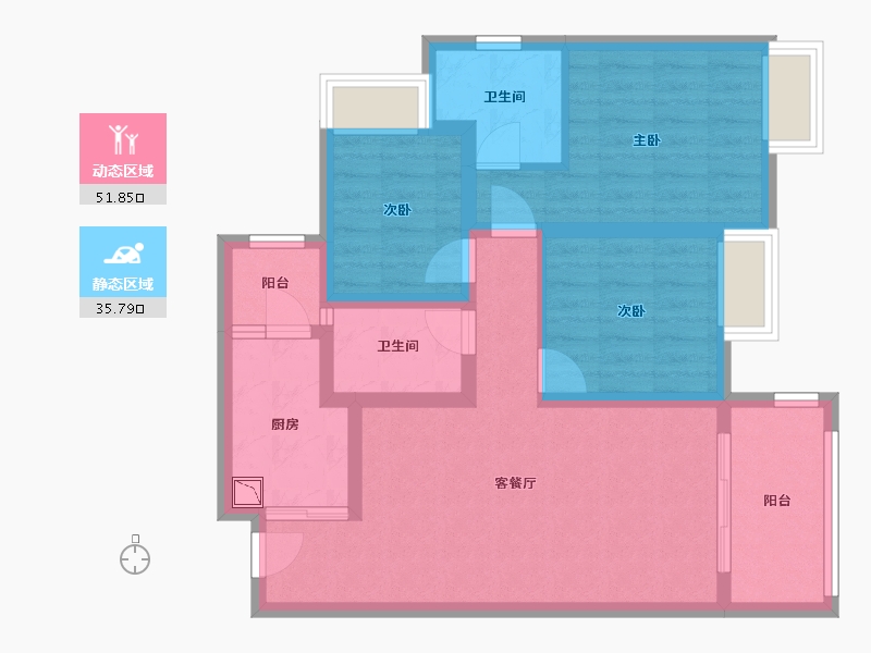 四川省-成都市-天府国际凤凰城E3户型100m²-76.69-户型库-动静分区