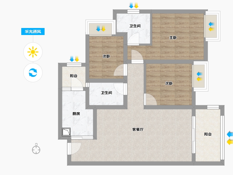 四川省-成都市-天府国际凤凰城E3户型100m²-76.69-户型库-采光通风