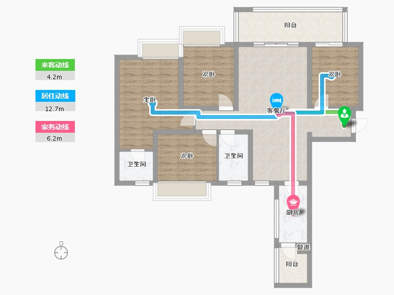 四川省-成都市-天府国际凤凰城F3户型132m²-99.37-户型库-动静线