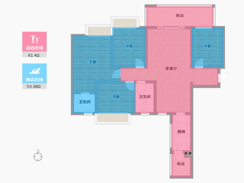 四川省-成都市-天府国际凤凰城F3户型132m²-99.37-户型库-动静分区