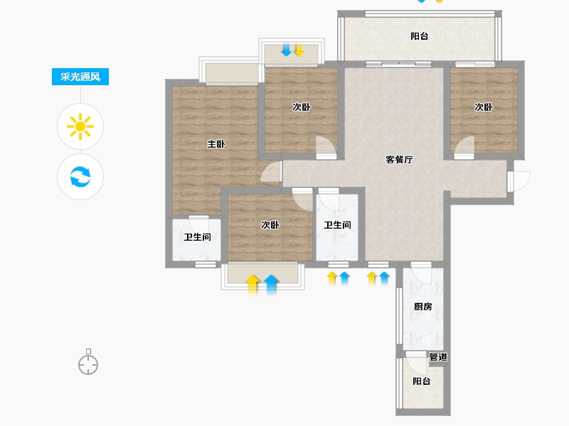 四川省-成都市-天府国际凤凰城F3户型132m²-99.37-户型库-采光通风