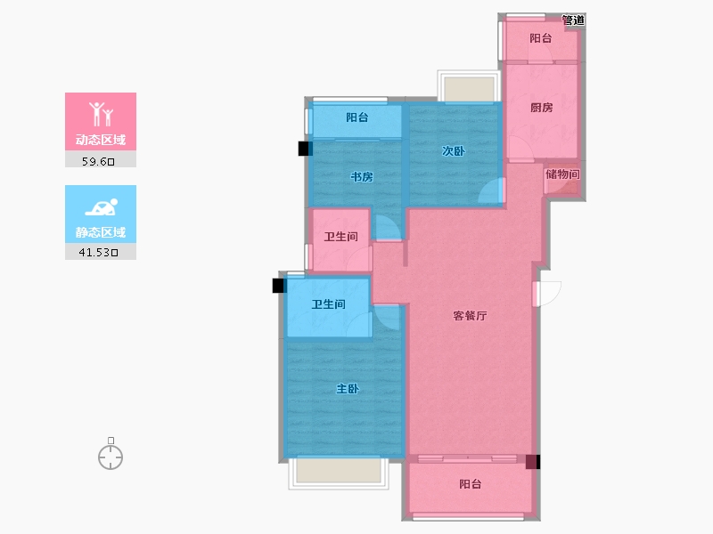 四川省-成都市-竹径悦山9号楼108m²-90.56-户型库-动静分区