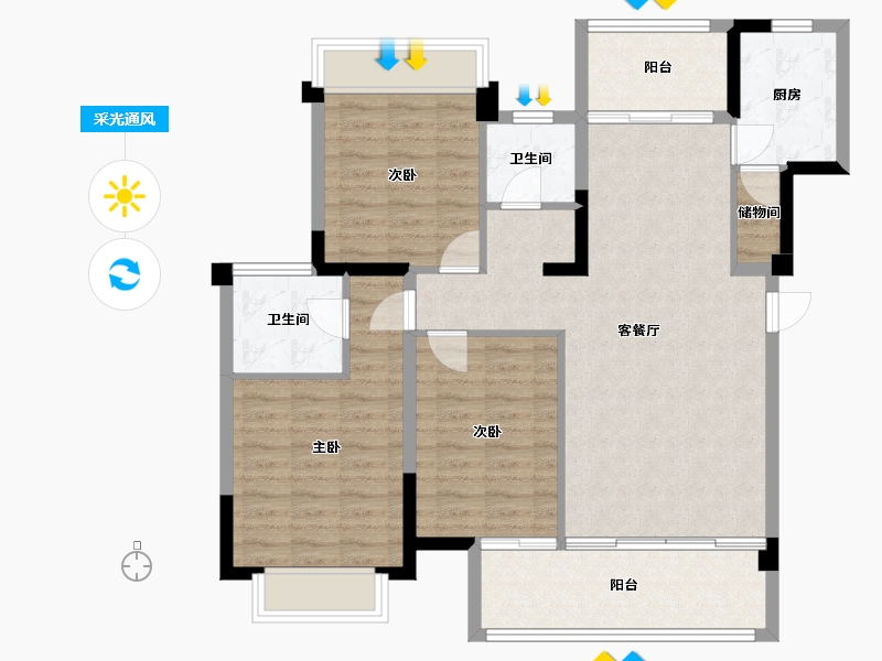 四川省-成都市-竹径悦山11号楼118m²-99.91-户型库-采光通风