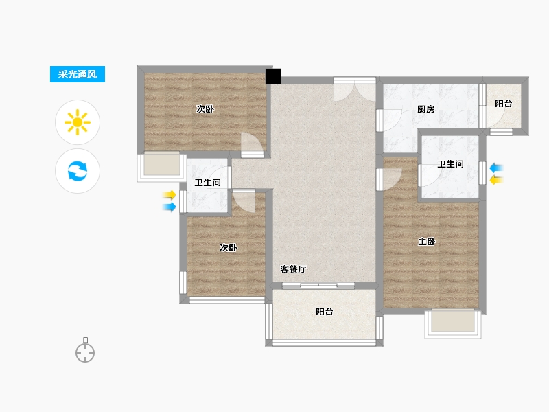 四川省-成都市-帝王国际花园3号楼108m²-86.30-户型库-采光通风