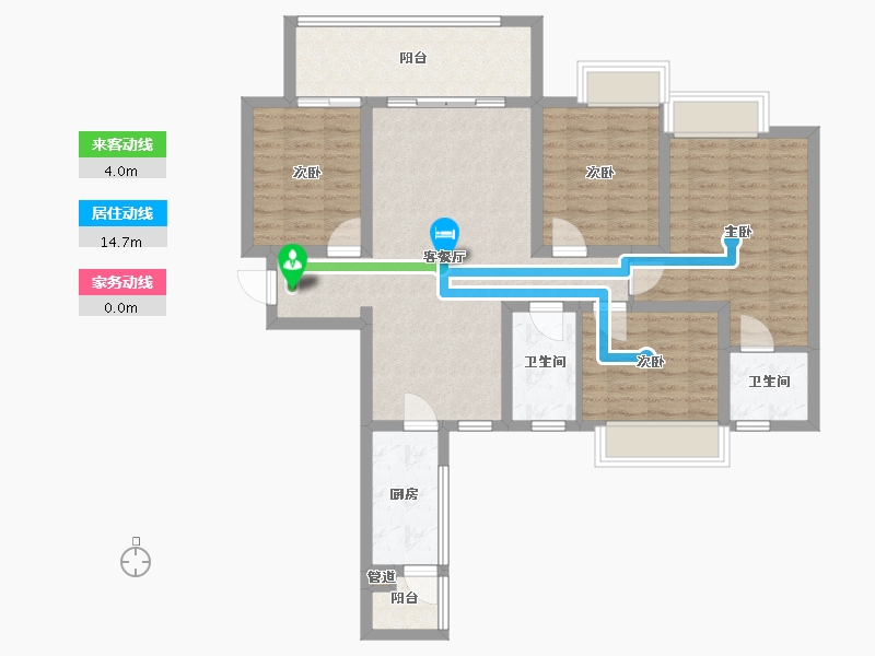 四川省-成都市-天府国际凤凰城F4户型131m²-97.84-户型库-动静线