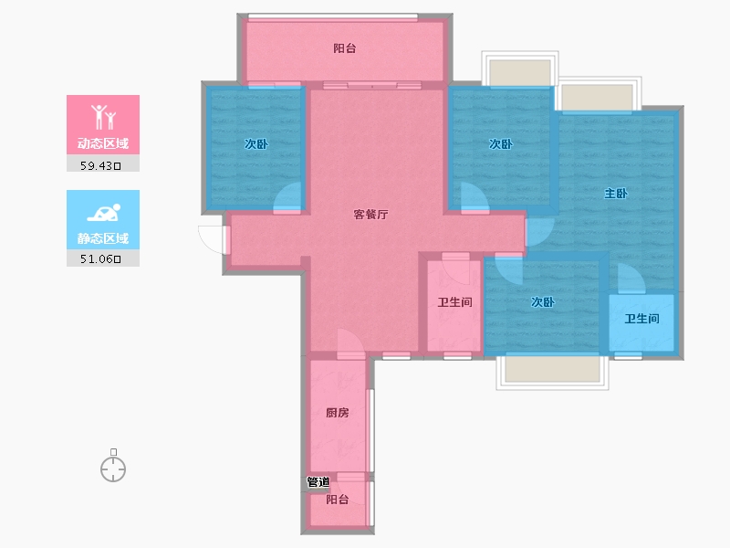 四川省-成都市-天府国际凤凰城F4户型131m²-97.84-户型库-动静分区