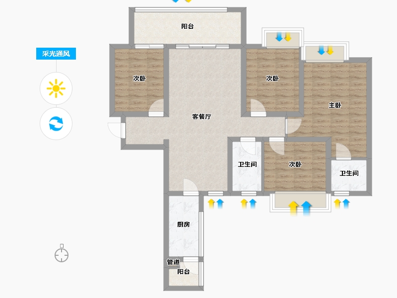 四川省-成都市-天府国际凤凰城F4户型131m²-97.84-户型库-采光通风