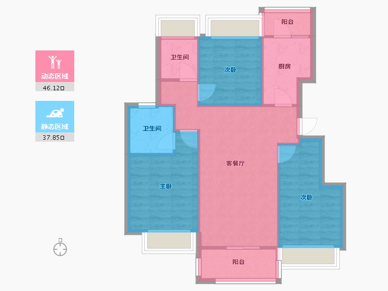 四川省-成都市-正荣悦珑府4号楼,7号楼95m²-75.71-户型库-动静分区