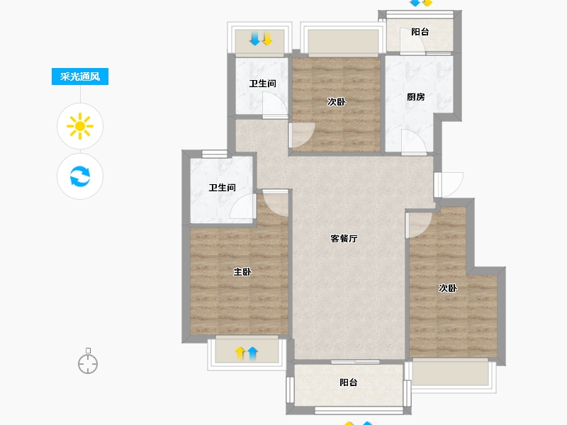 四川省-成都市-正荣悦珑府4号楼,7号楼95m²-75.71-户型库-采光通风