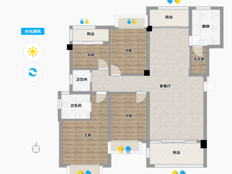 四川省-成都市-竹径悦山(10,11)号楼128m²-110.38-户型库-采光通风