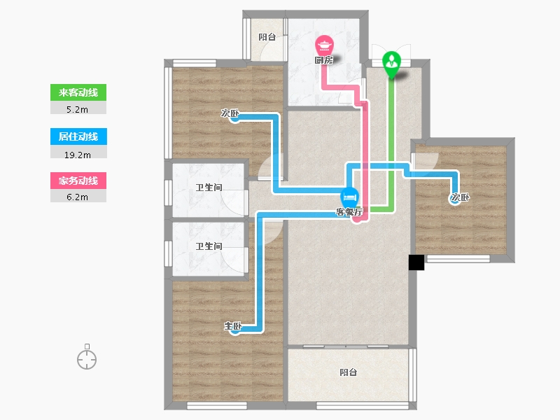 四川省-成都市-帝王国际花园4号楼,2号楼107m²-87.63-户型库-动静线