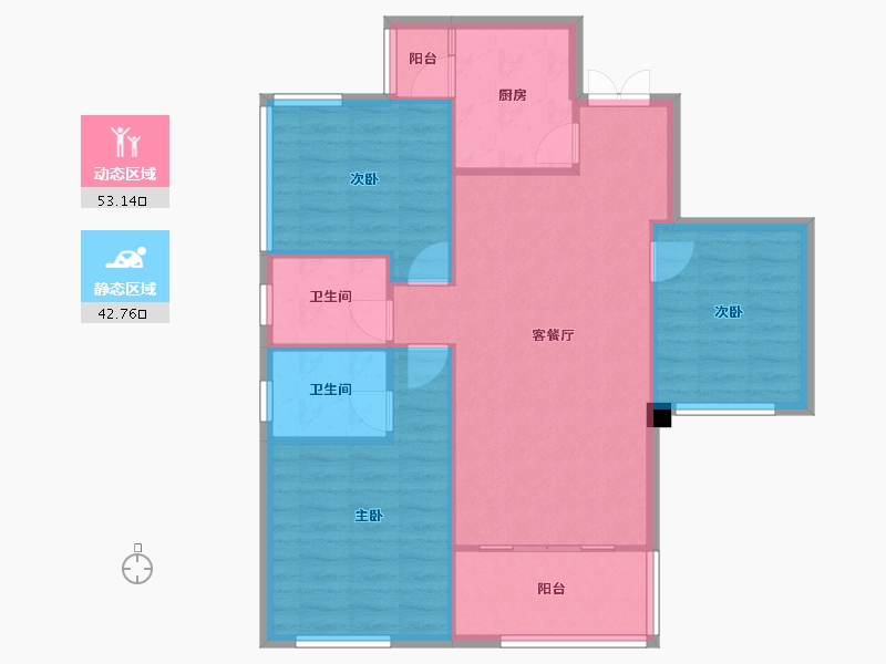 四川省-成都市-帝王国际花园4号楼,2号楼107m²-87.63-户型库-动静分区