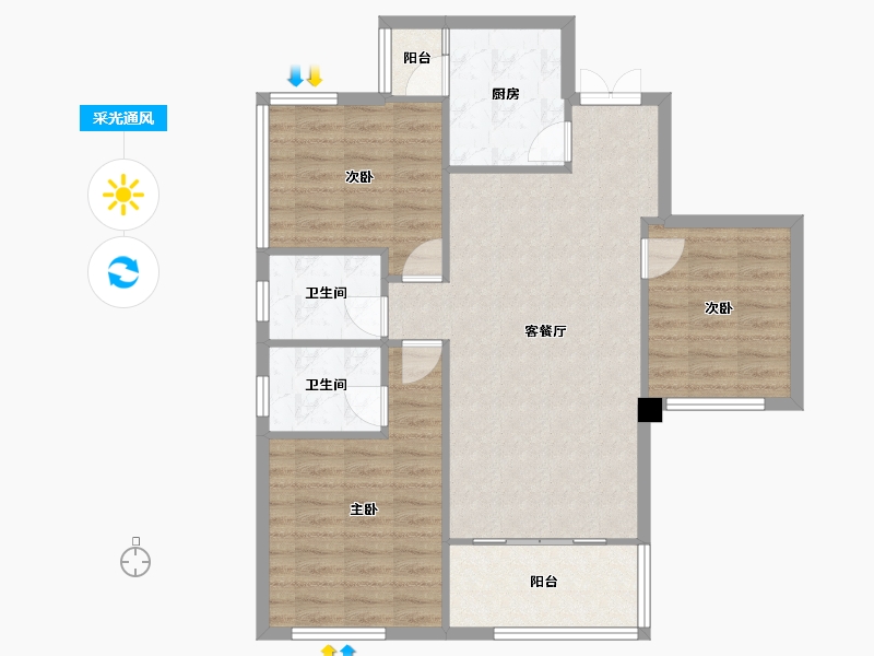 四川省-成都市-帝王国际花园4号楼,2号楼107m²-87.63-户型库-采光通风