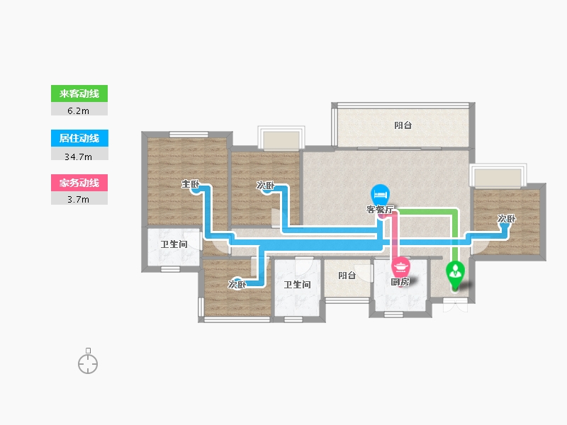 四川省-成都市-帝王国际花园4号楼125m²-102.66-户型库-动静线