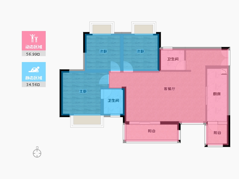 四川省-成都市-帝王国际花园6号楼105m²-81.03-户型库-动静分区