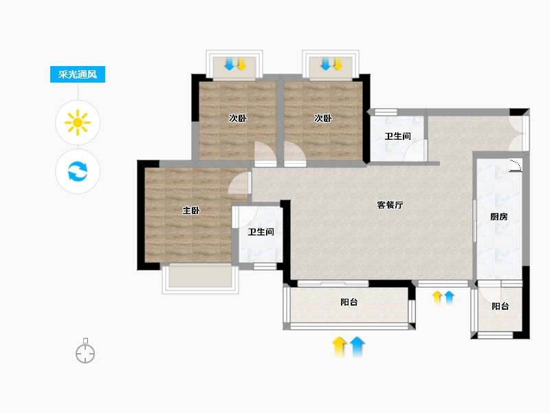 四川省-成都市-帝王国际花园6号楼105m²-81.03-户型库-采光通风