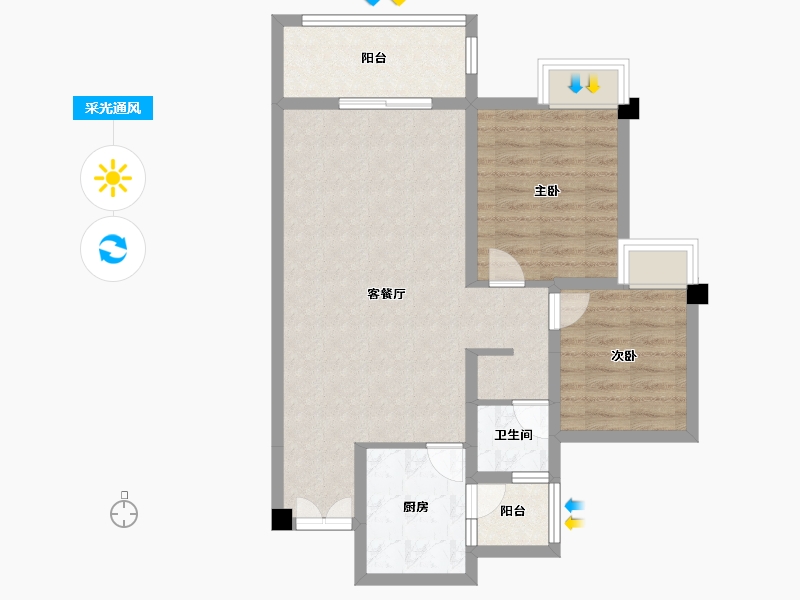 四川省-成都市-帝王国际花园7号楼90m²-72.77-户型库-采光通风