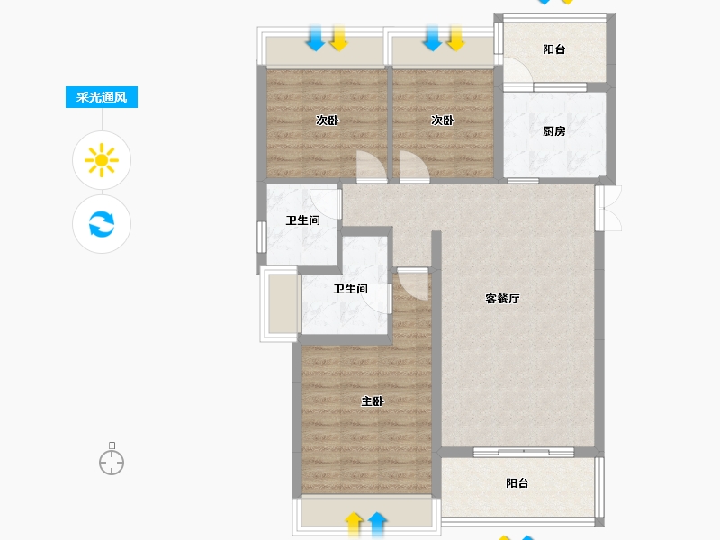 四川省-成都市-积家桦庭1号楼120m²-88.43-户型库-采光通风