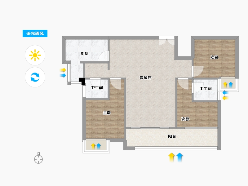 四川省-成都市-郡悦名城2号楼,3号楼,5号楼96m²-76.64-户型库-采光通风