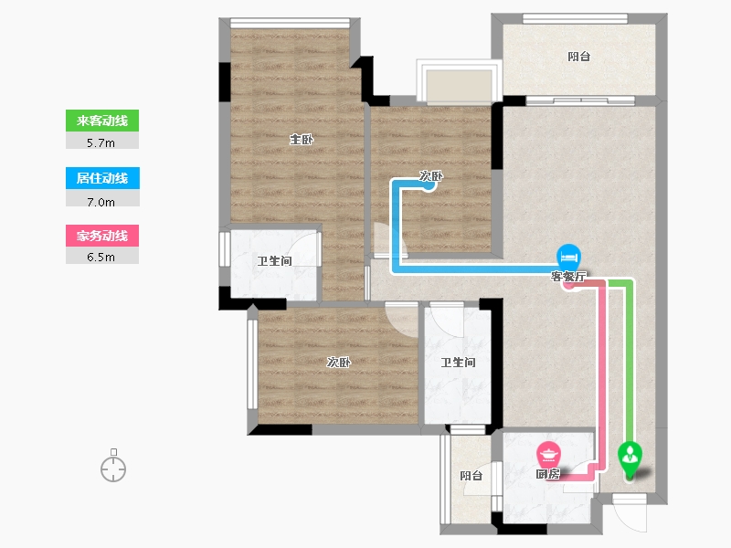 四川省-成都市-龙湖物业滨湖城A户型111m²-88.13-户型库-动静线