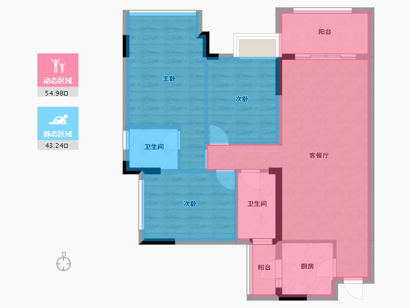 四川省-成都市-龙湖物业滨湖城A户型111m²-88.13-户型库-动静分区