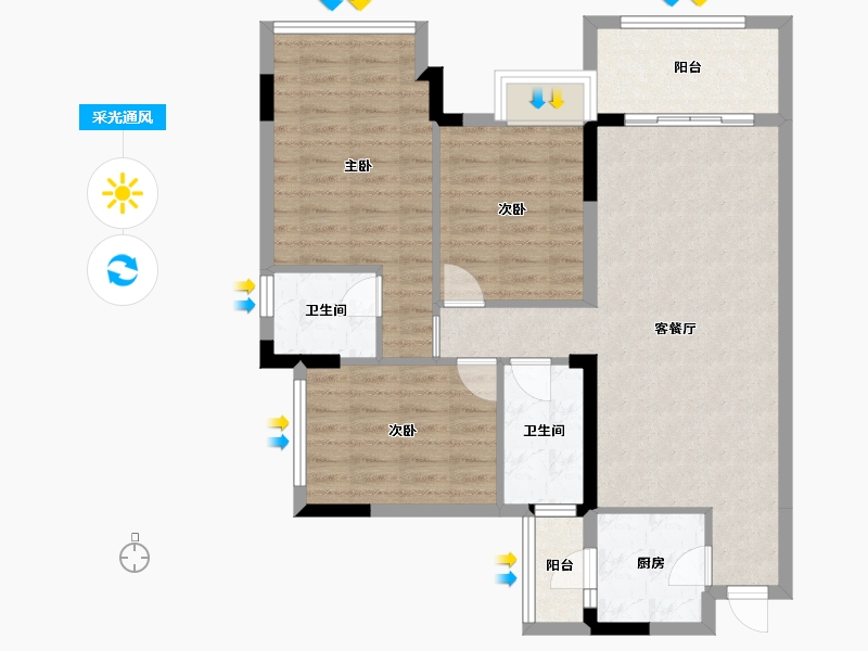 四川省-成都市-龙湖物业滨湖城A户型111m²-88.13-户型库-采光通风