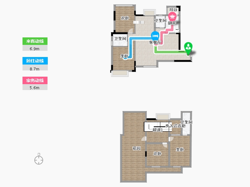 四川省-成都市-龙湖物业滨湖城Ｂ户型117m²-185.33-户型库-动静线