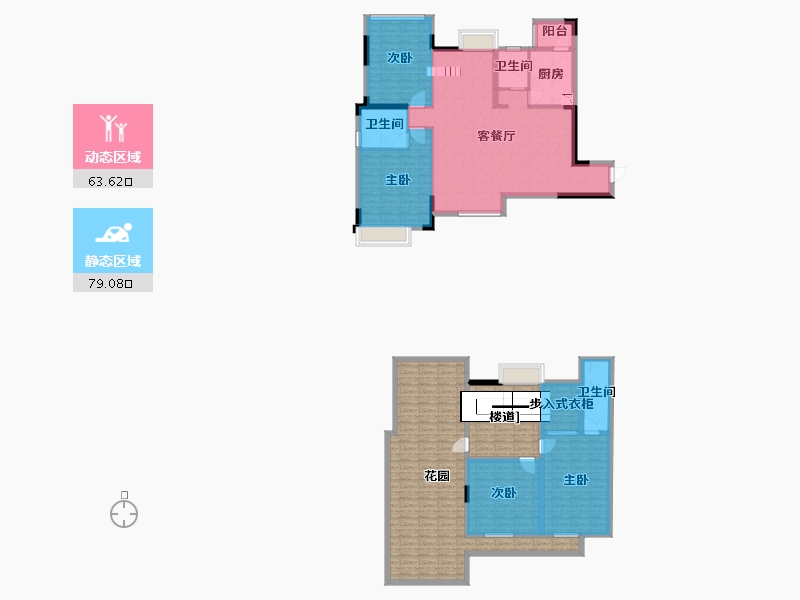 四川省-成都市-龙湖物业滨湖城Ｂ户型117m²-185.33-户型库-动静分区