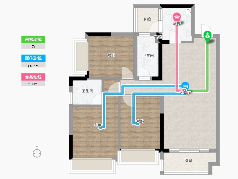 四川省-成都市-天慧凯颂广场1号楼,3号楼,4号楼105m²-80.26-户型库-动静线