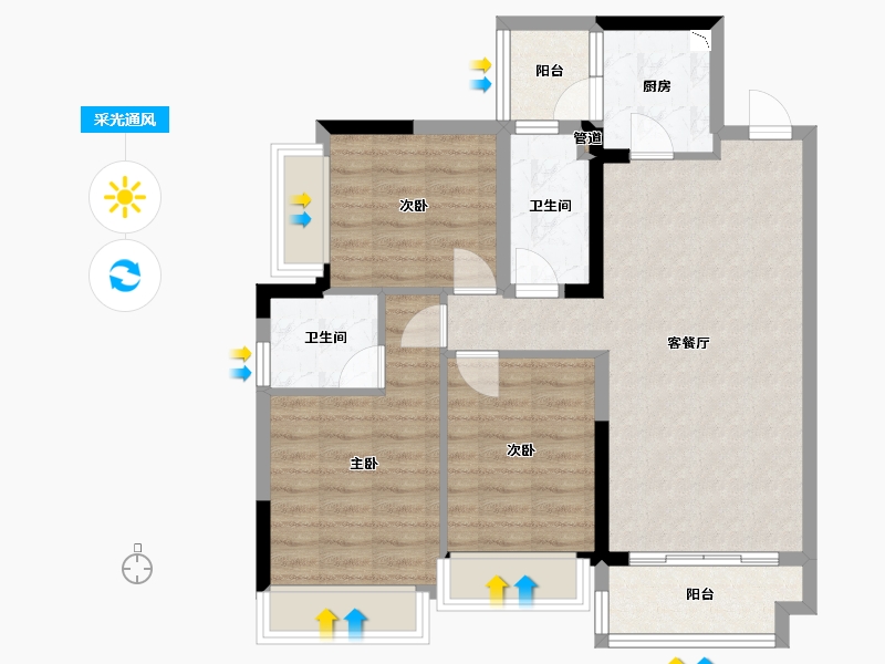 四川省-成都市-天慧凯颂广场1号楼,3号楼,4号楼105m²-80.26-户型库-采光通风