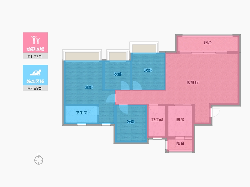 四川省-成都市-天慧凯颂广场1号楼,3号楼,4号楼129m²-97.86-户型库-动静分区