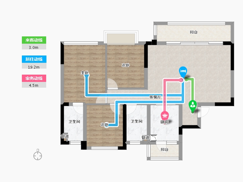 四川省-成都市-天慧凯颂广场2号楼,5号楼119m²-88.94-户型库-动静线