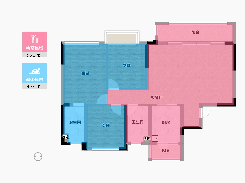 四川省-成都市-天慧凯颂广场2号楼,5号楼119m²-88.94-户型库-动静分区