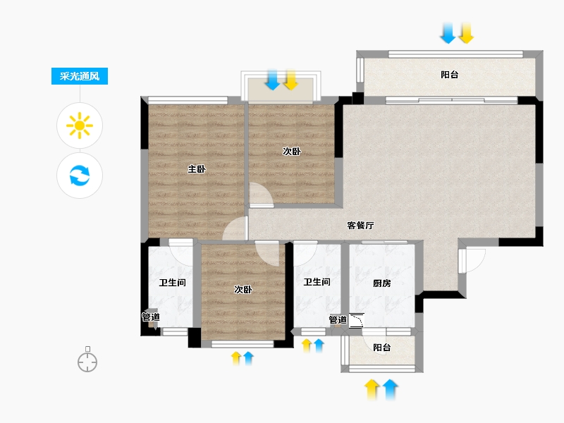 四川省-成都市-天慧凯颂广场2号楼,5号楼119m²-88.94-户型库-采光通风